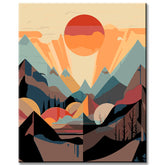 Painting by numbers - Minimalist landscape posters with mountains and sun